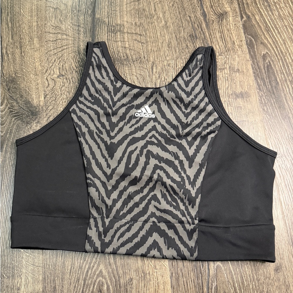 Adidas Women's Zebra Print Sports Bra - Black